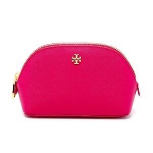 Tory Burch Robinson Emerson Leather Make Up Travel T Logo Cosmetic Zip Case